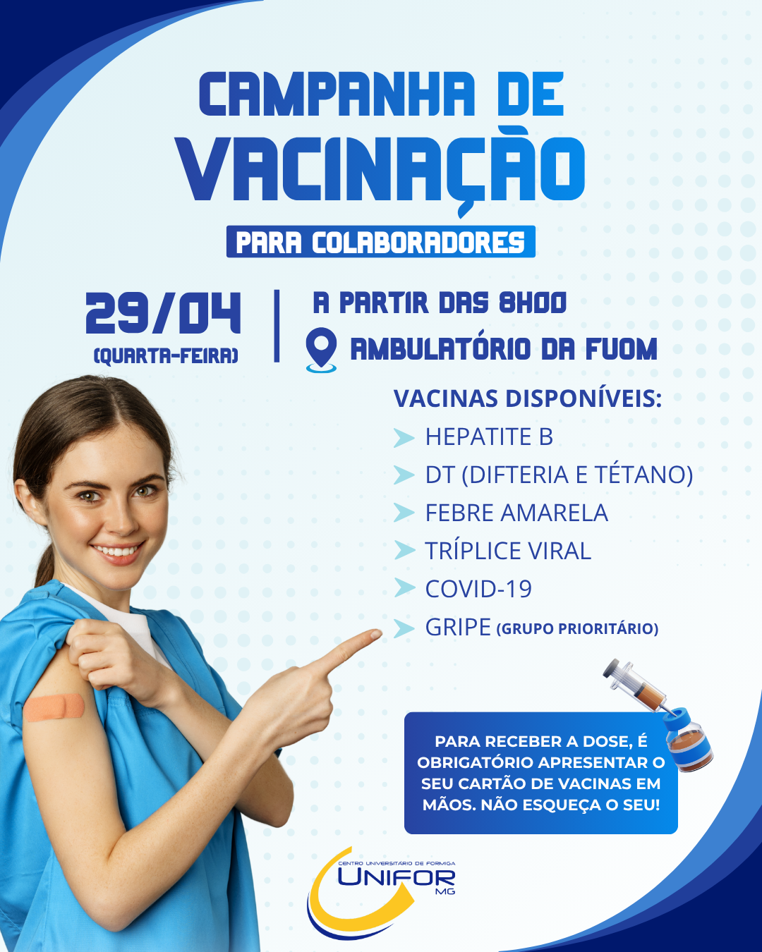 FUOM DIVULGA CAMPANHA DE VACINAÇÃO PARA COLABORADORES DA FUNDAÇÃO