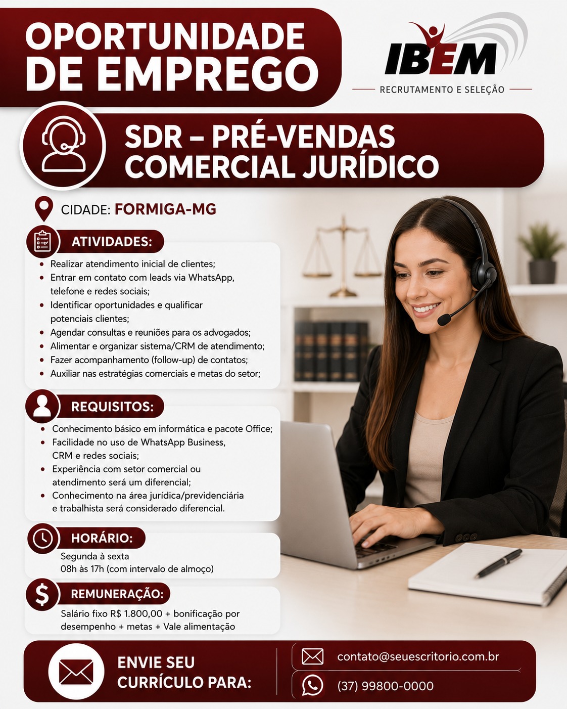 IBEM RECRUTAMENTO E SELEÇÃO DIVULGA NOVAS OPORTUNIDADES DE EMPREGO EM FORMIGA