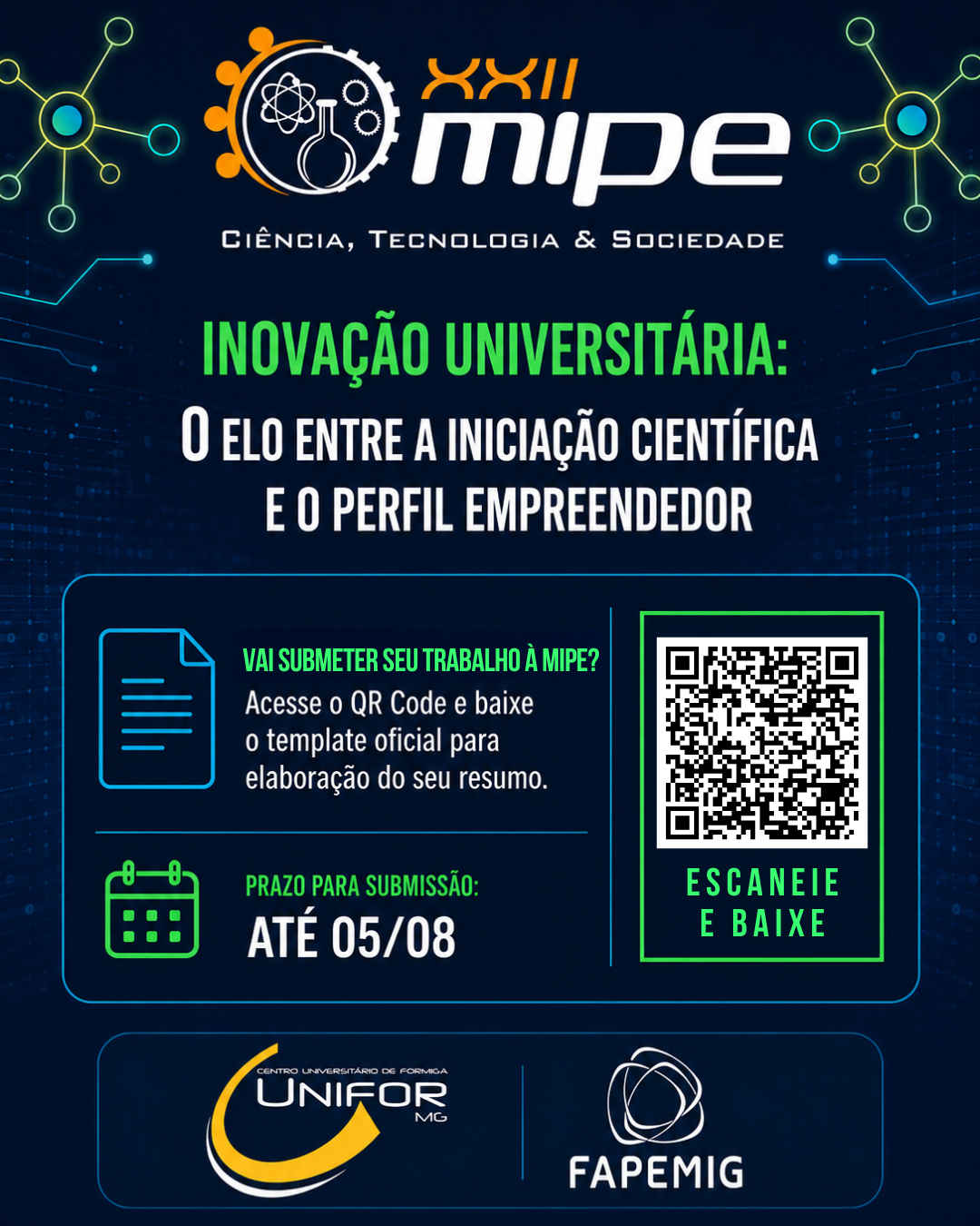PRAZO PARA ENVIO DE RESUMOS DA XXII MIPE ENCERRA-SE EM 05 DE AGOSTO